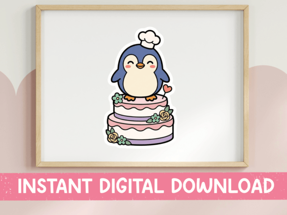 Kawaii Penguin Baker on a Cake