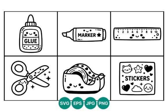 Kawaii School Supplies Line Art Review